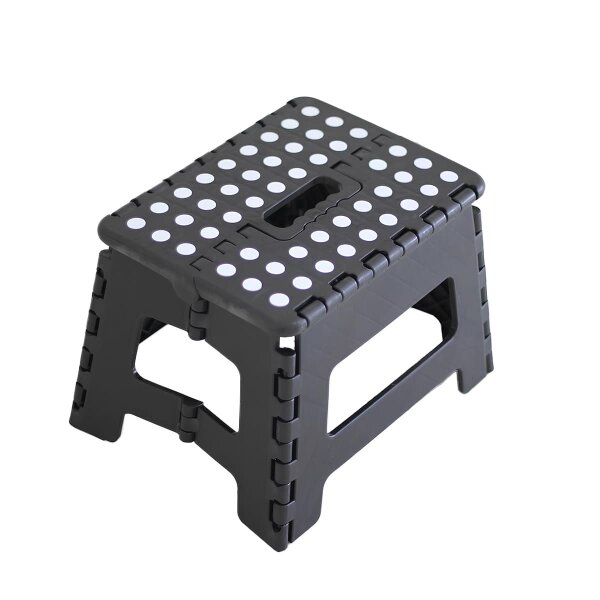 Klapphocker faltbar mit Anti-Rutsch Beschichtung, Klapptritt H 22 cm bis 150 KG belastbar, Schwarz