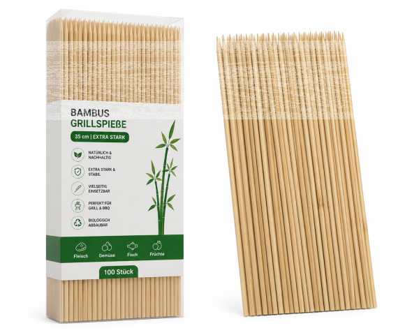 Bambus Grillspieße 35 cm, 100 Stück extra stark