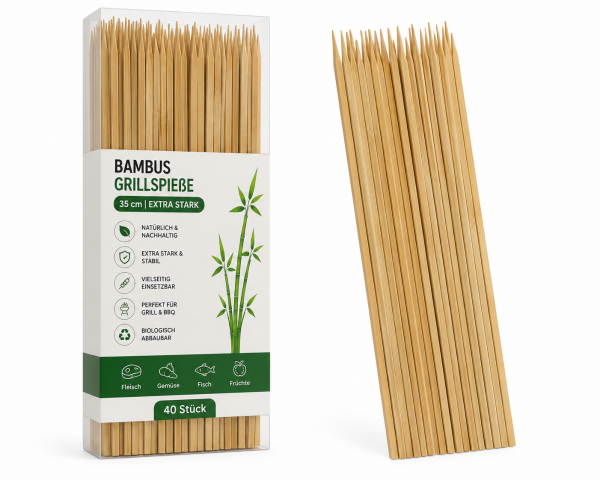 Bambus Grillspieße 35 cm, 40 Stück extra stark