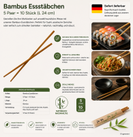 Bambus Essstäbchen 5 Paar = 10 Stück (L 24 cm)