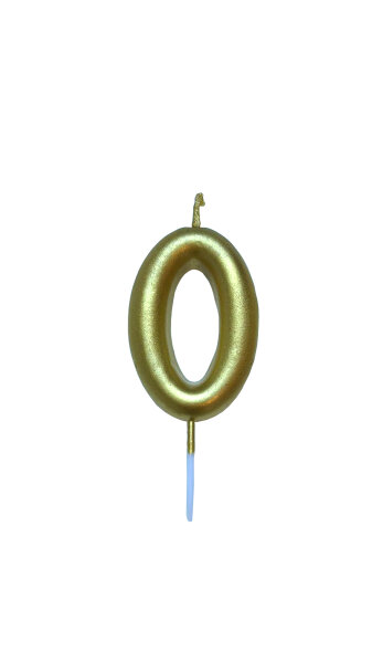 Tortenkerze "0" Gold mit Halter