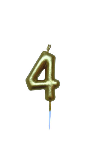 Tortenkerze "4" Gold mit Halter