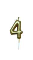 Tortenkerze "4" Gold mit Halter