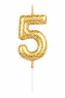 Tortenkerze Zahl "5" Gold mit Picker –...