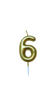 Tortenkerze "6" Gold mit Halter