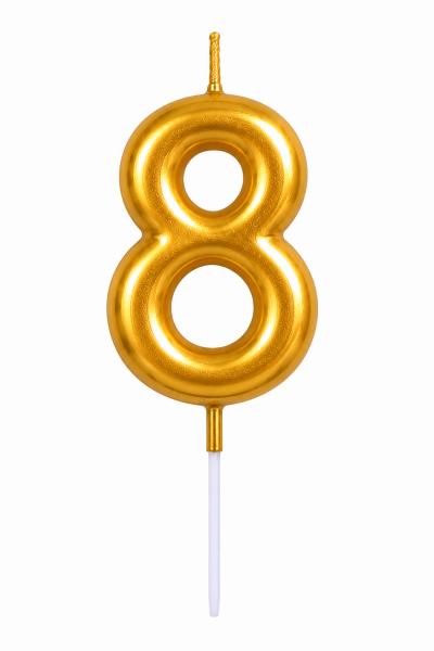 Tortenkerze Zahl "8" Gold mit Picker – Zahlenkerze