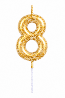 Tortenkerze Zahl "8" Gold mit Picker –...