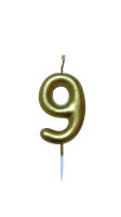 Tortenkerze "9" Gold mit Halter