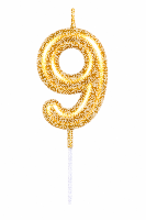 Tortenkerze Zahl "9" Gold mit Picker –...