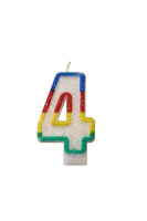 Tortenkerze "4" Bunt glitzernd mit Halter