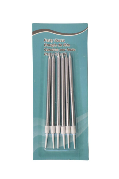 Tortenkerzen Silber mit Halter 11 cm, 6 Stück