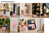 Klapphocker Rosa faltbar mit Anti-Rutsch Beschichtung