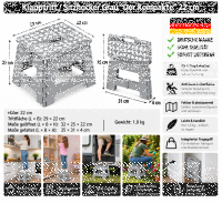 Klapphocker Grau faltbar mit Anti-Rutsch Beschichtung