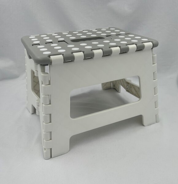 Klapphocker Grau/Weiß faltbar mit Anti-Rutsch Beschichtung