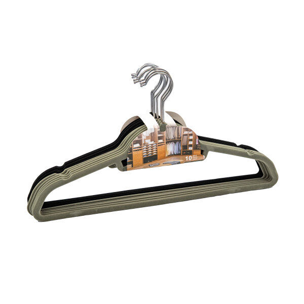 Kleiderbügel Geflockt, Rutschfest, Samtoptik, Krawattenhalter 10er Set