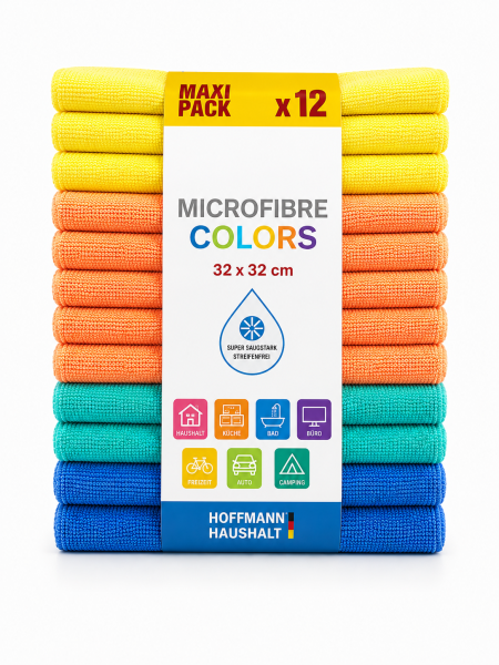 Microfasertücher 12 Stück 32 x 32 cm – Super Sauber für Haushalt & Auto